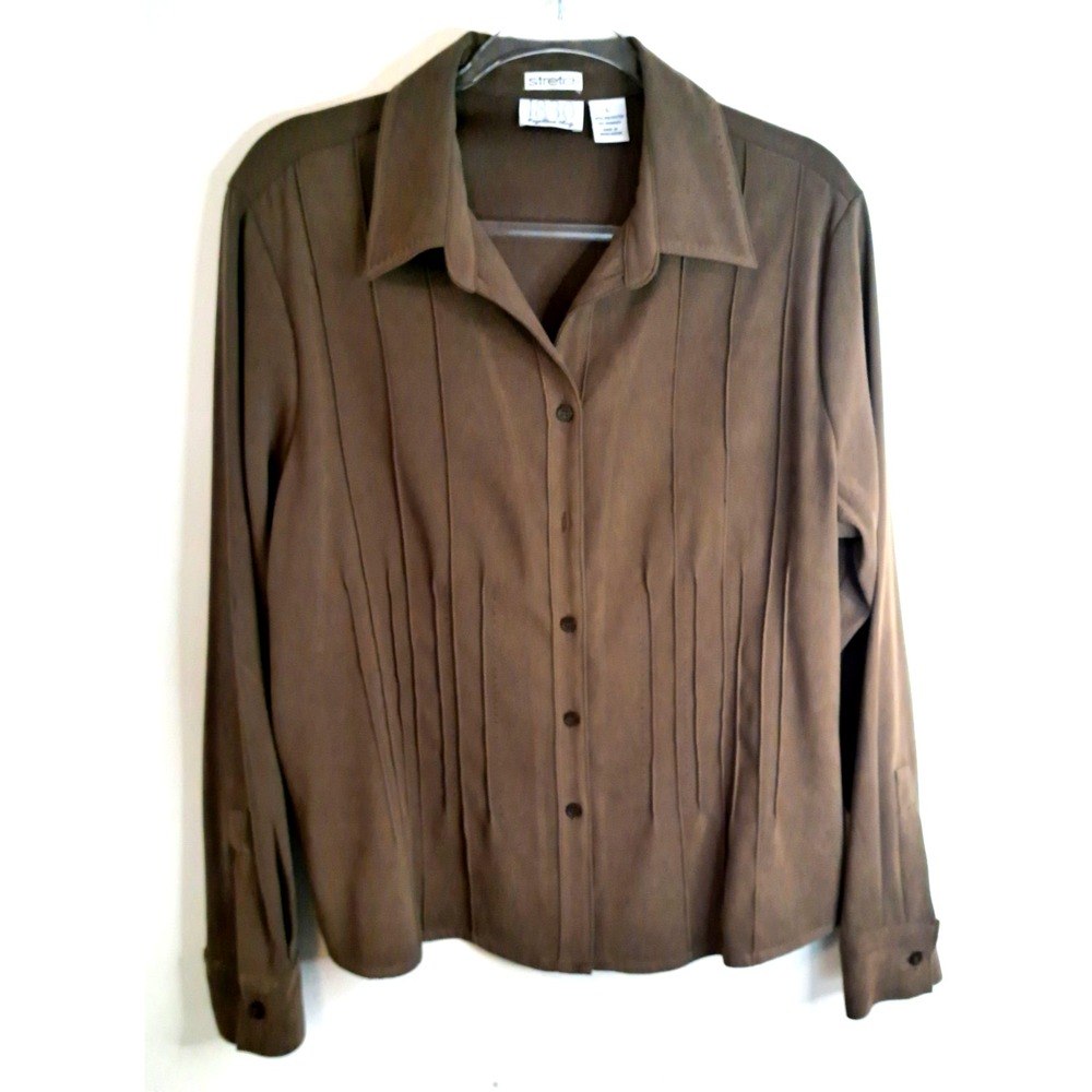 1830 Stretch Faux Suede Button Shirt Women's‎ L Soft Casual Boho